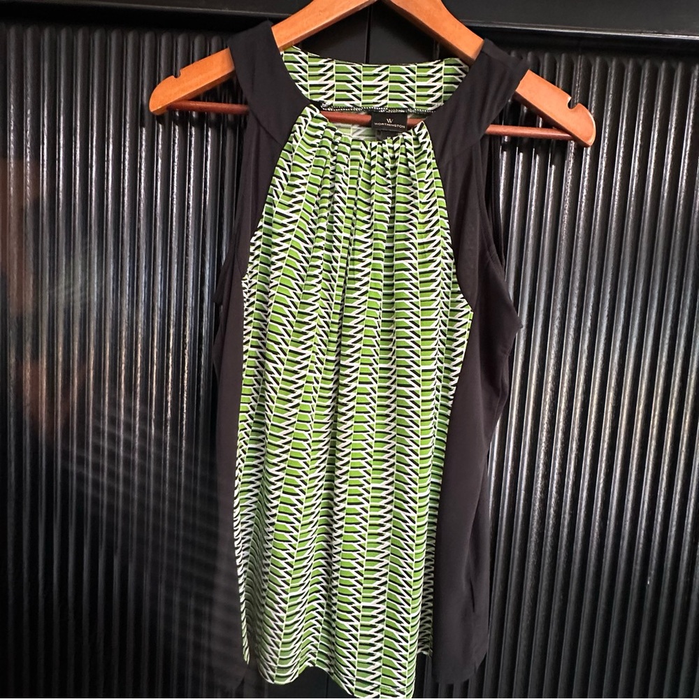 Worthington Green and Black Patterned Top
